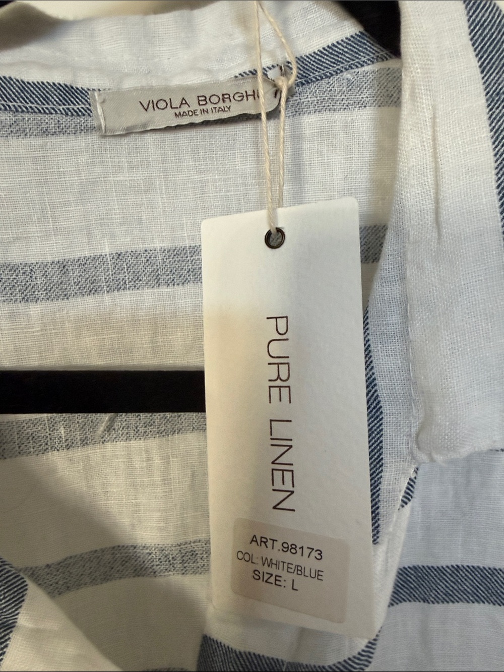 Women's White & Blue 100% linen Striped Button Tunic - Picture 3 of 3
